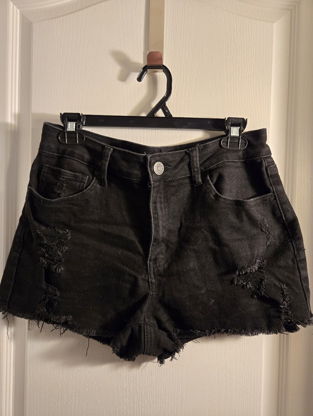 SO Brand High-Rise Shortie Distressed Black Denim Shorts